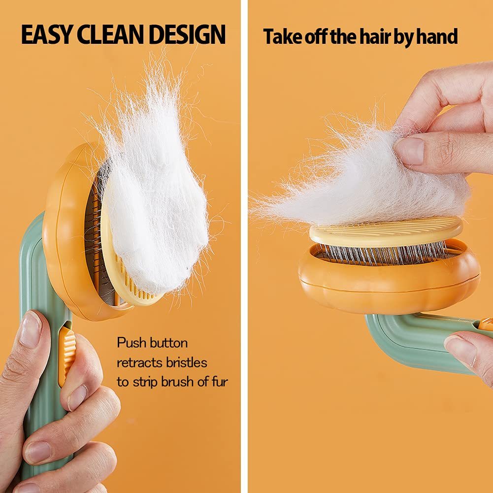 Pet Pumpkin Brush, Pet Grooming Self Cleaning Slicker