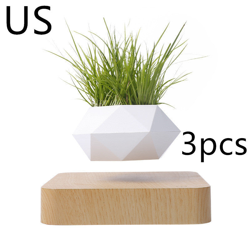 Magnetic Levitation Polygonal Wood Grain Potted Plant